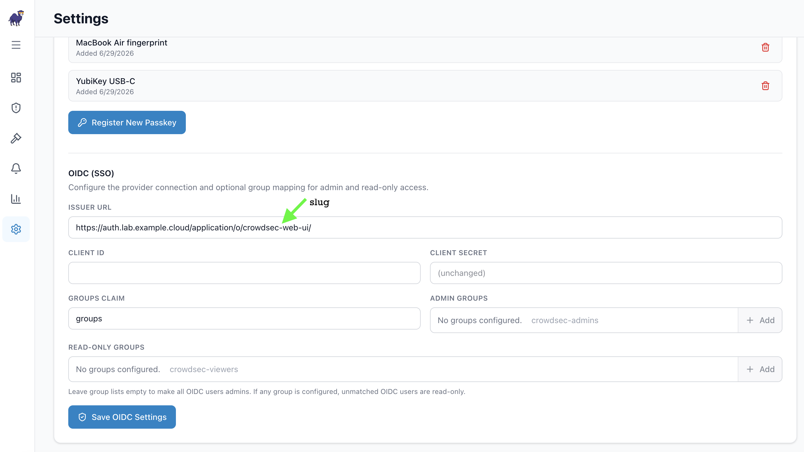 CrowdSec Web UI OIDC seettings